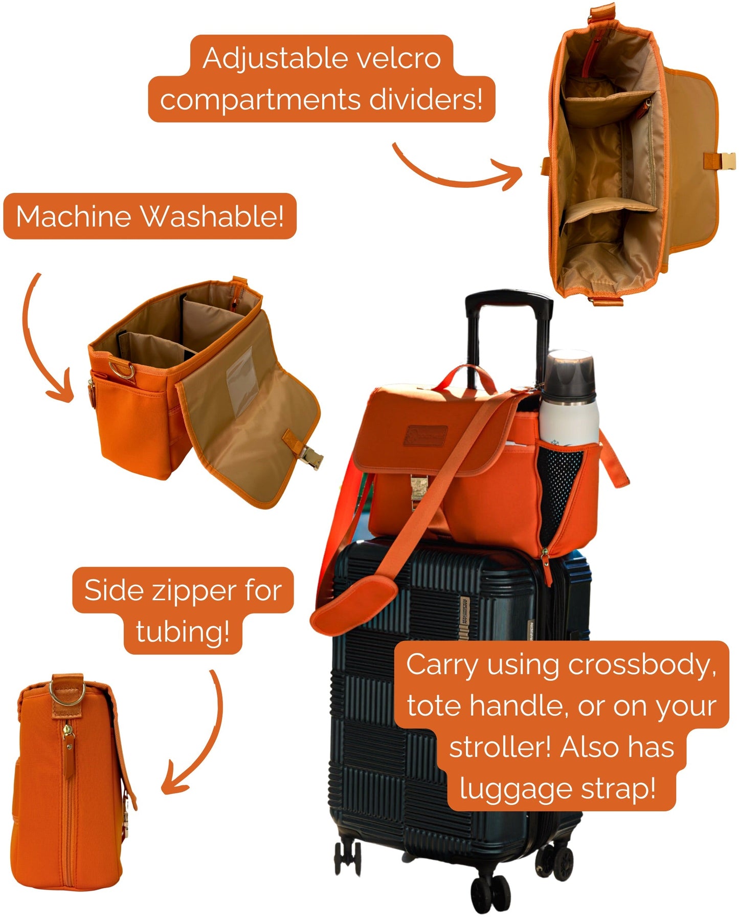Deluxe Stroller Caddy Organizer – Insulated, Machine-Washable with Crossbody Strap, Storage Pockets & Luggage Sleeve – by Sarah Wells