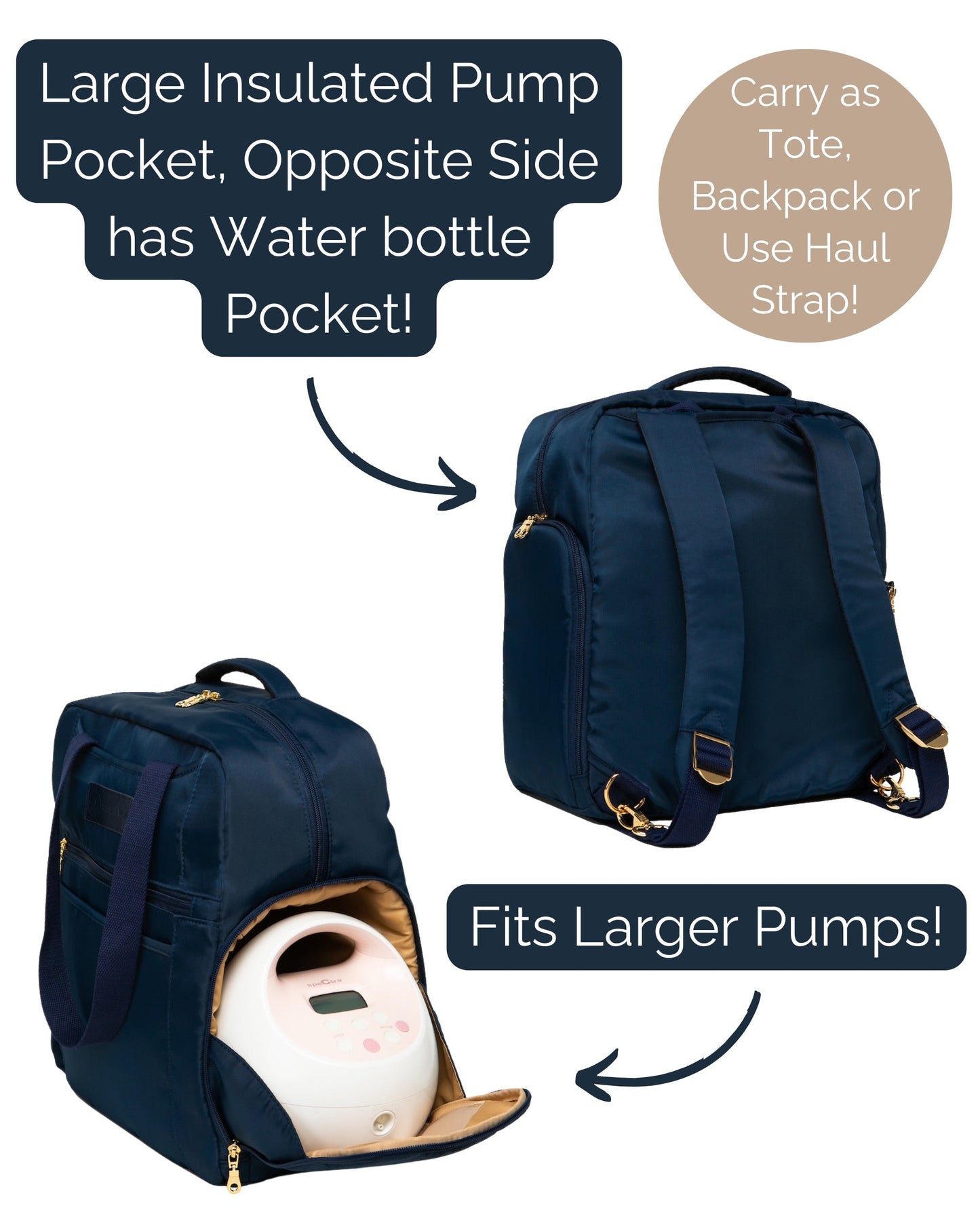 Kelly Breast Pump Backpack & Tote by Sarah Wells  – Insulated Pocket, Laptop Sleeve & Easy-Clean Interior – Fits All Pumps for Moms