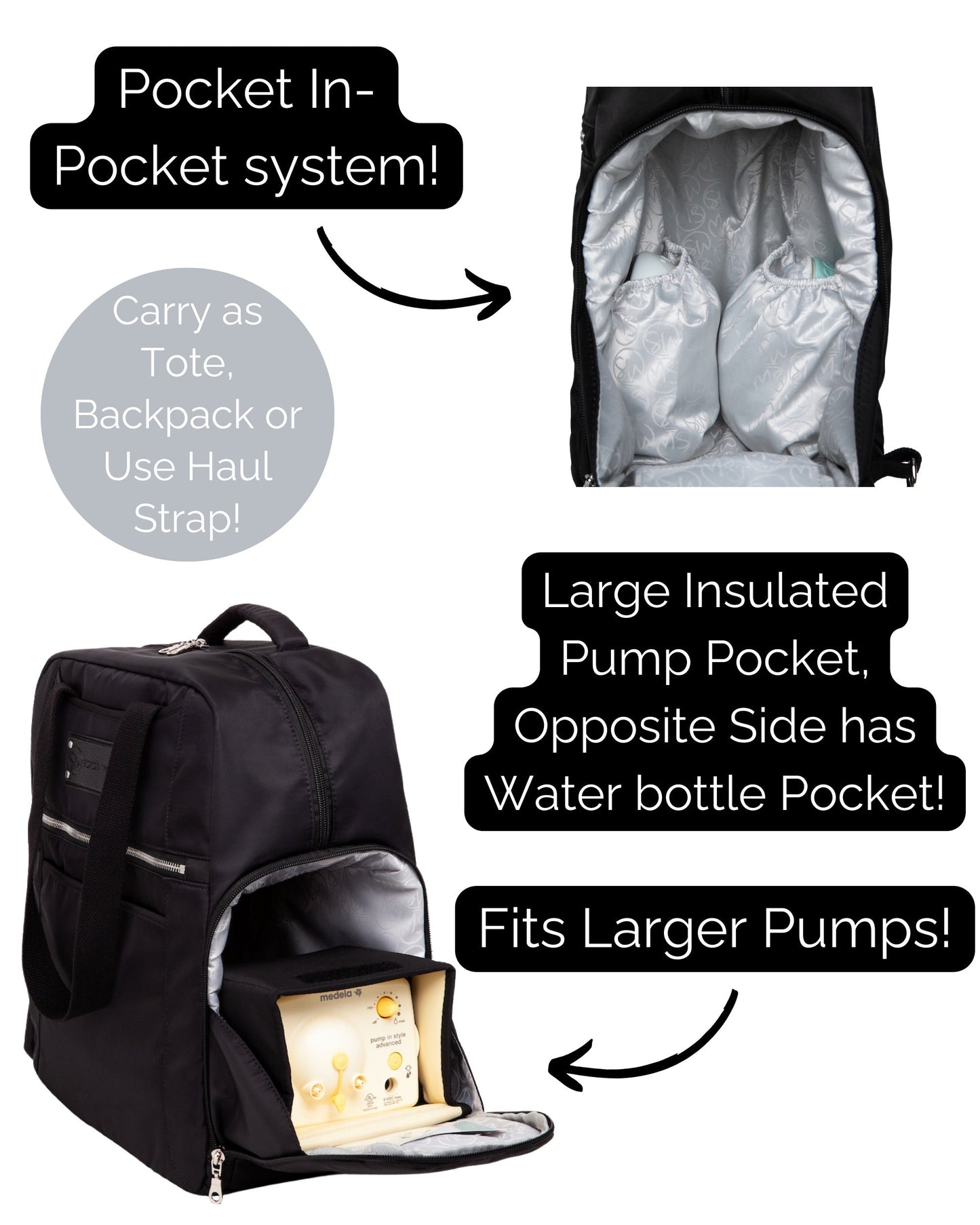 Kelly Breast Pump Backpack & Tote by Sarah Wells  – Insulated Pocket, Laptop Sleeve & Easy-Clean Interior – Fits All Pumps for Moms