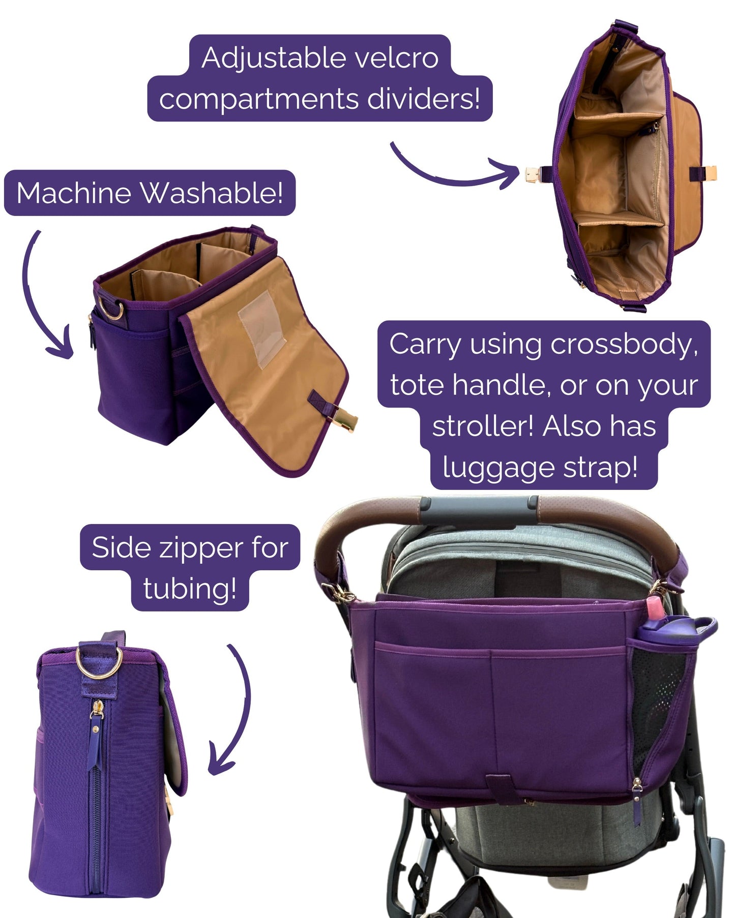 Deluxe Stroller Caddy Organizer – Insulated, Machine-Washable with Crossbody Strap, Storage Pockets & Luggage Sleeve – by Sarah Wells