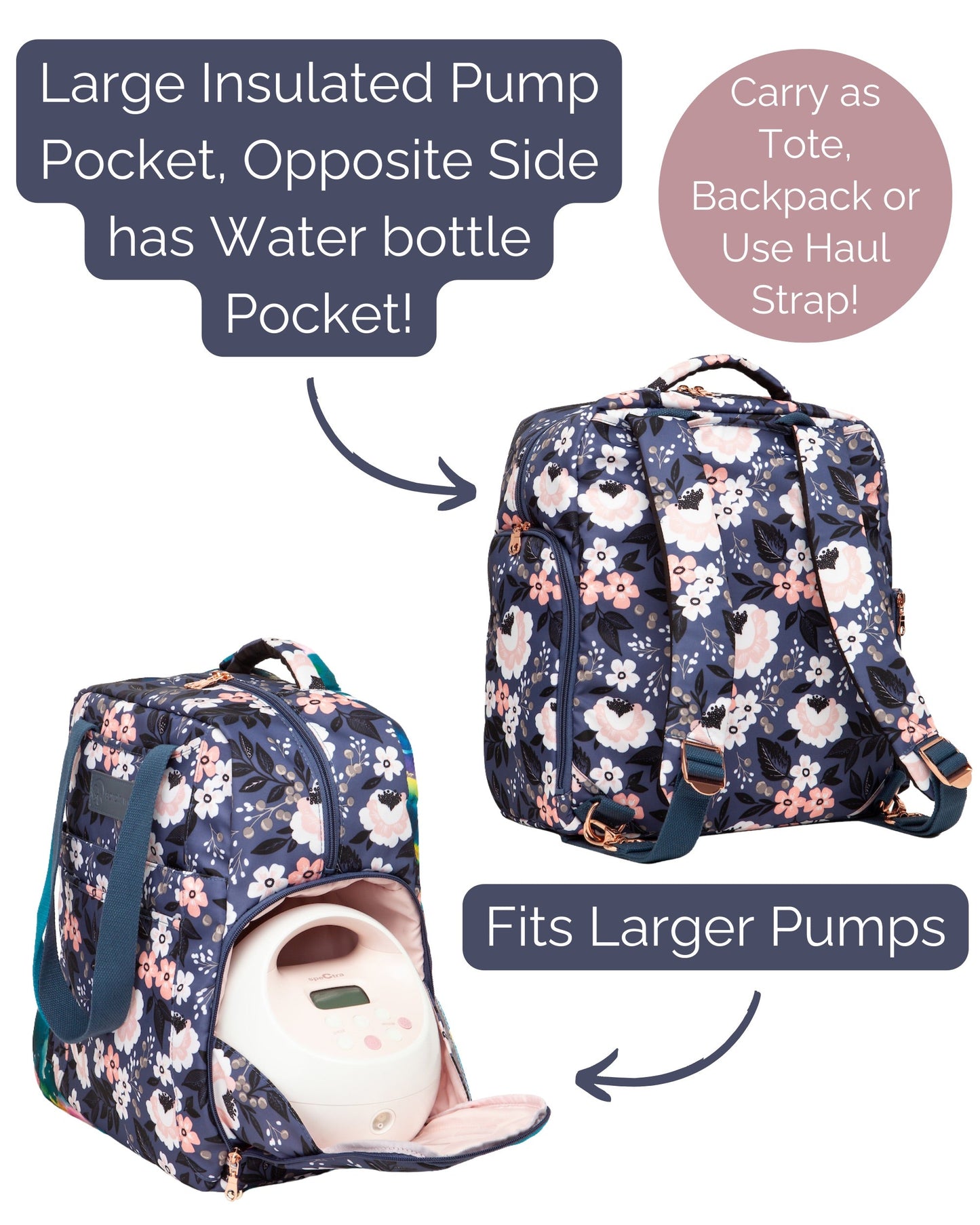 Kelly Breast Pump Backpack & Tote by Sarah Wells  – Insulated Pocket, Laptop Sleeve & Easy-Clean Interior – Fits All Pumps for Moms