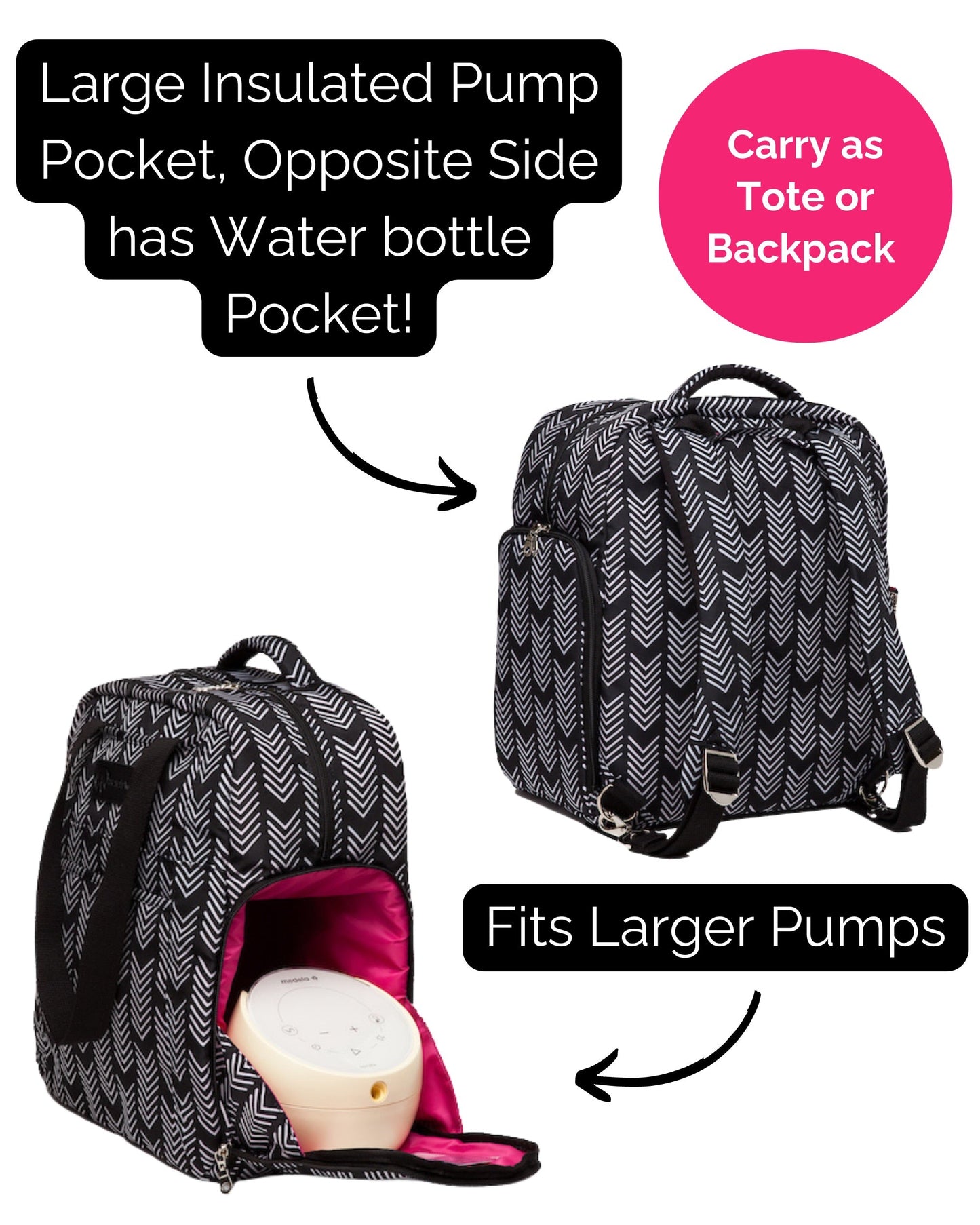 Kelly Breast Pump Backpack & Tote by Sarah Wells  – Insulated Pocket, Laptop Sleeve & Easy-Clean Interior – Fits All Pumps for Moms