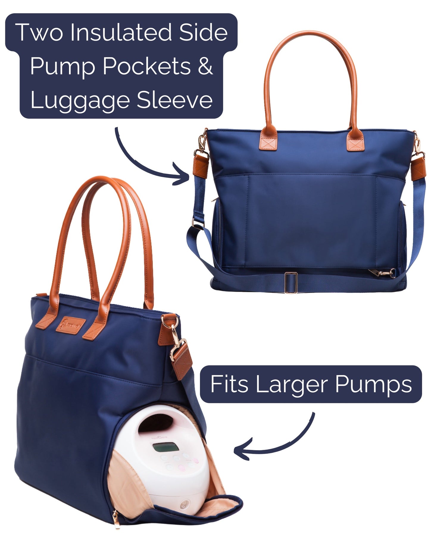 Abby Breast Pump Tote – Real Leather Straps by Sarah Wells – Insulated Pockets, Laptop Storage & Easy-Clean Interior