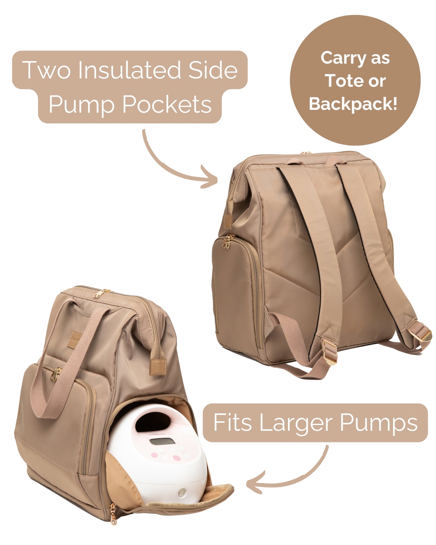 Norah Breast Pump Backpack – Pumping Bag with Insulated Milk Storage, Laptop Sleeve & Wide-Open Frame – by Sarah Wells