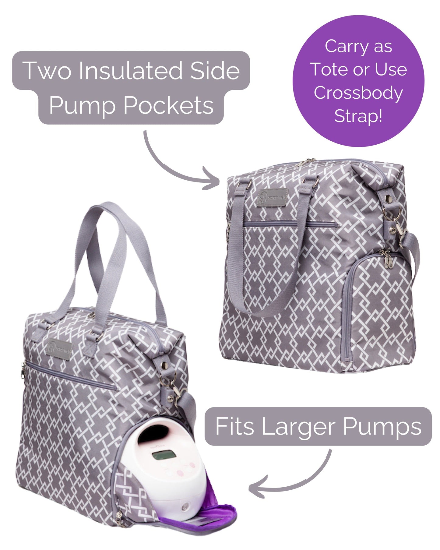 Lizzy Breast Pump Tote by Sarah Wells – Lightweight, Easy-Clean Bag with Insulated Pocket, Laptop Sleeve & Side Storage – Fits Pumps & More