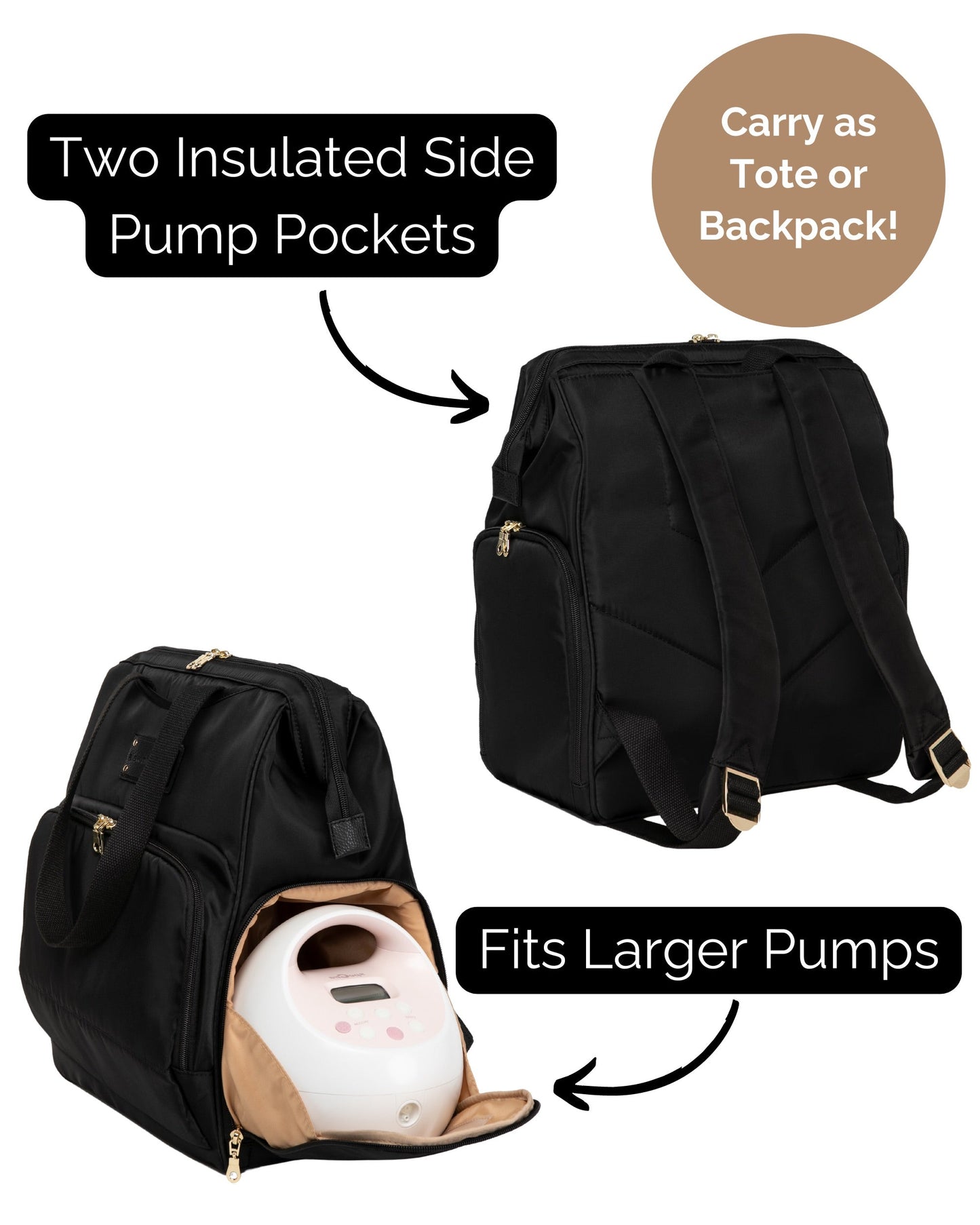 Norah Breast Pump Backpack – Pumping Bag with Insulated Milk Storage, Laptop Sleeve & Wide-Open Frame – by Sarah Wells
