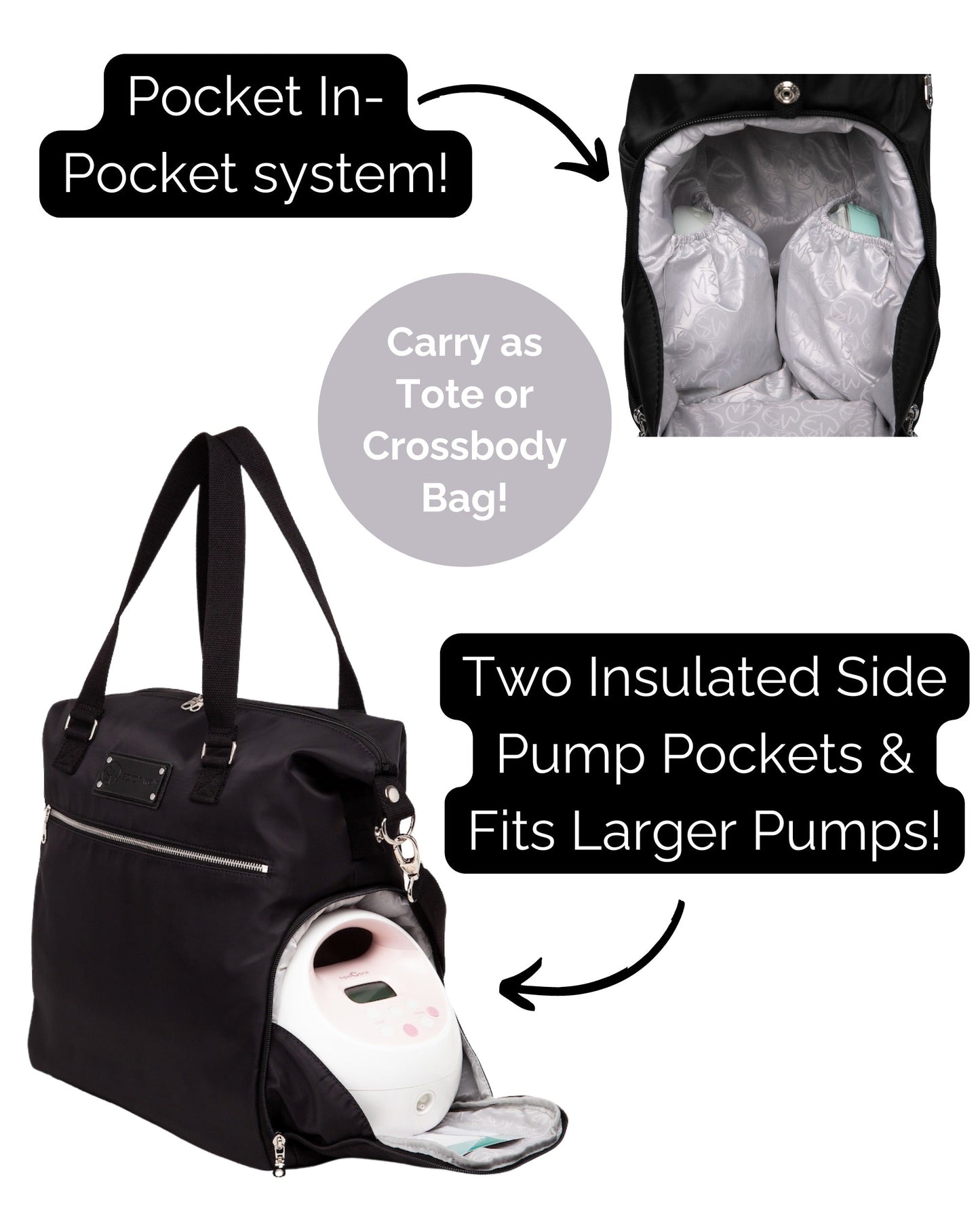 Lizzy Breast Pump Tote by Sarah Wells – Lightweight, Easy-Clean Bag with Insulated Pocket, Laptop Sleeve & Side Storage – Fits Pumps & More