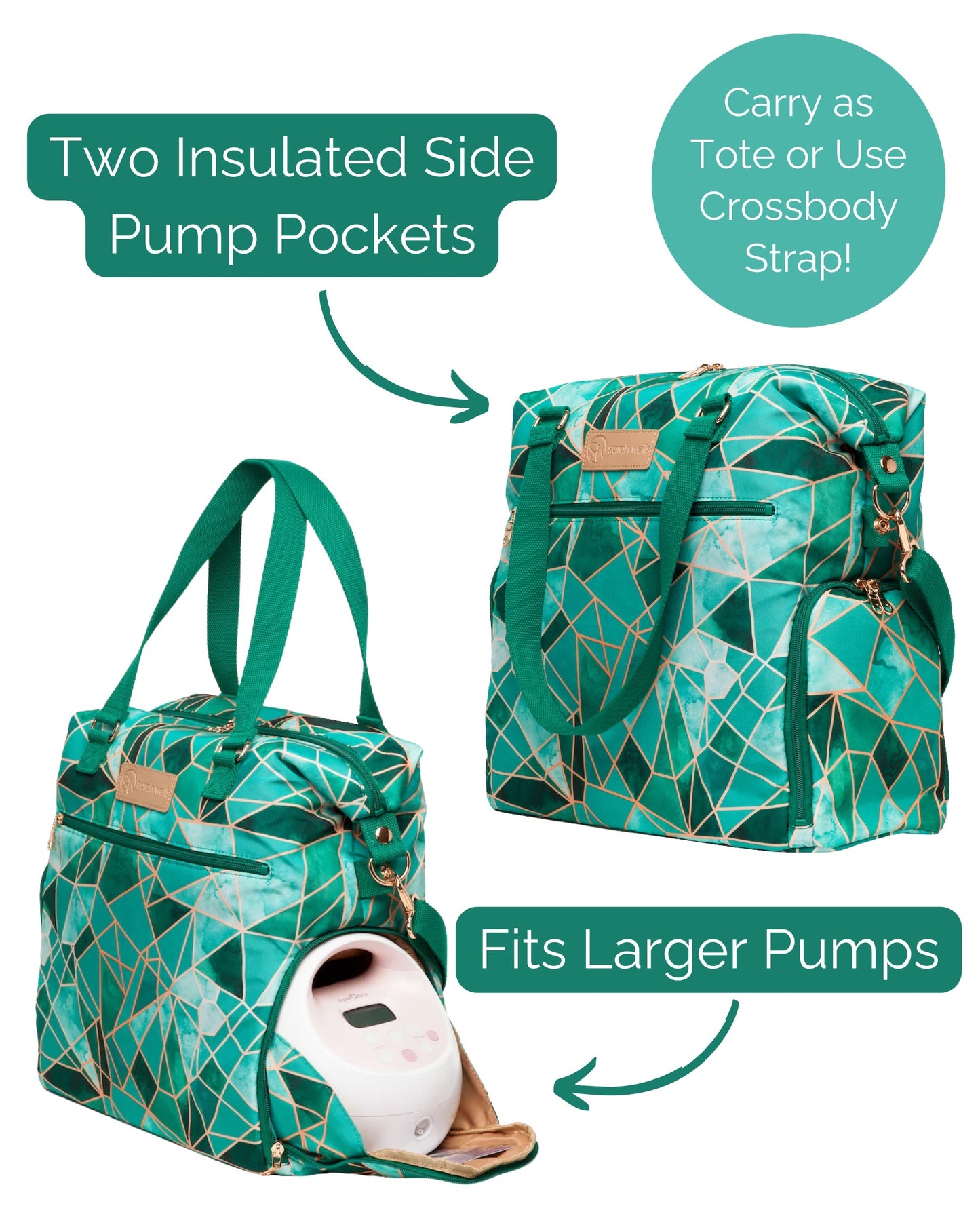 Lizzy Breast Pump Tote by Sarah Wells – Lightweight, Easy-Clean Bag with Insulated Pocket, Laptop Sleeve & Side Storage – Fits Pumps & More