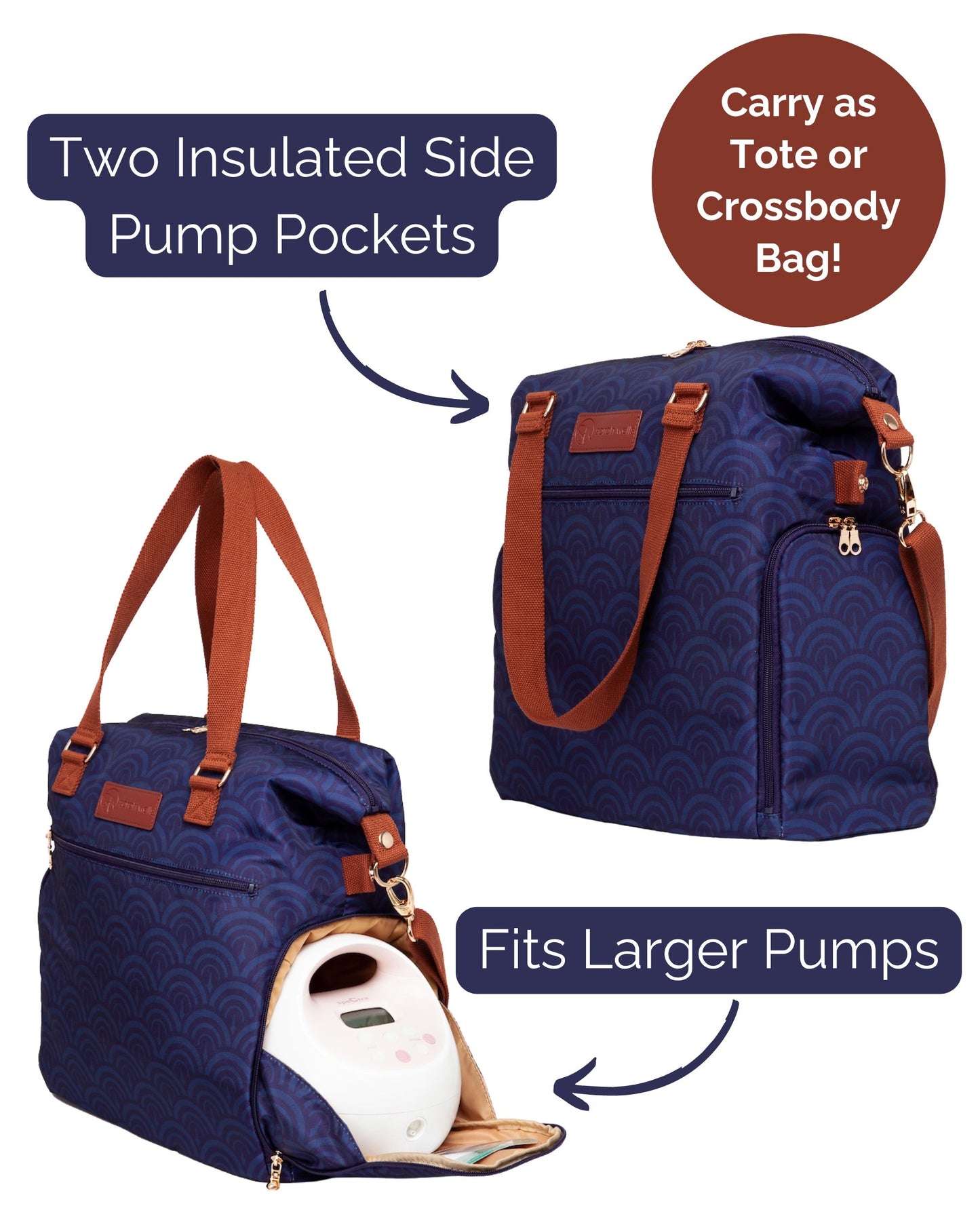Lizzy Breast Pump Tote by Sarah Wells – Lightweight, Easy-Clean Bag with Insulated Pocket, Laptop Sleeve & Side Storage – Fits Pumps & More
