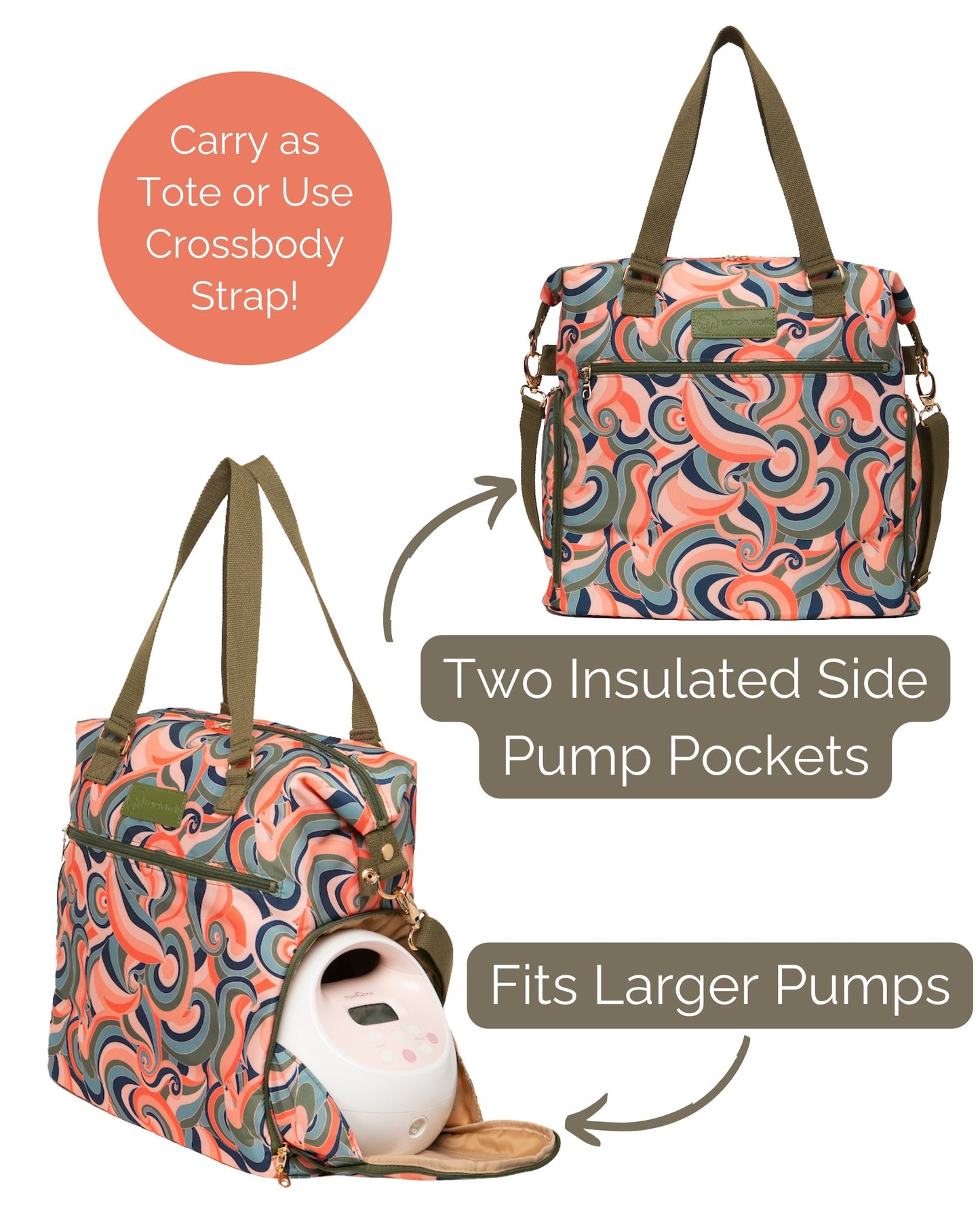 Lizzy Breast Pump Tote by Sarah Wells – Lightweight, Easy-Clean Bag with Insulated Pocket, Laptop Sleeve & Side Storage – Fits Pumps & More