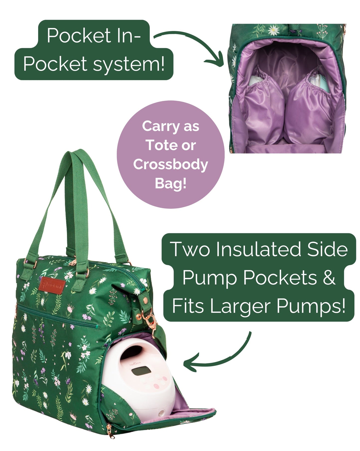 Lizzy Breast Pump Tote by Sarah Wells – Lightweight, Easy-Clean Bag with Insulated Pocket, Laptop Sleeve & Side Storage – Fits Pumps & More