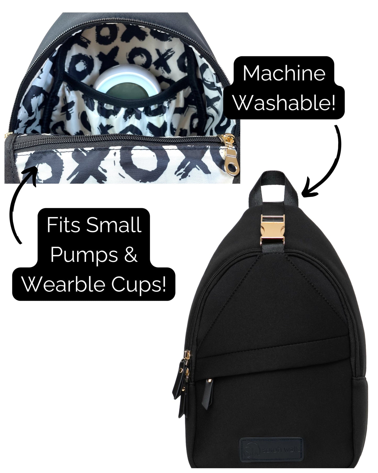 Allie Sling Pump Bag – Neoprene Crossbody with Insulated Pocket, Water Bottle Holder & Hands-Free Fit – Fits Wearable & Portable Pumps