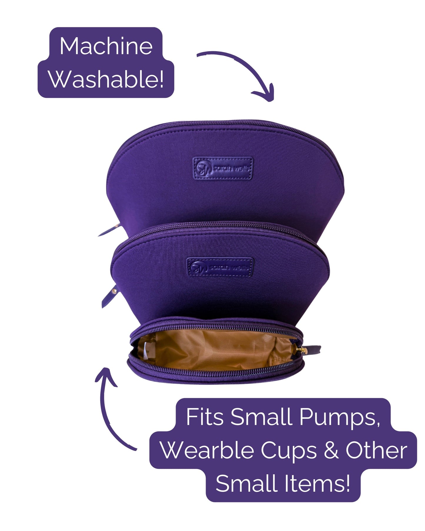 PackSWell Neoprene Organizer Bag Set of 3 by Sarah Wells – Washable Zipper Pouches for Pump Parts, Travel, Makeup, Snacks, Tech Cords & More