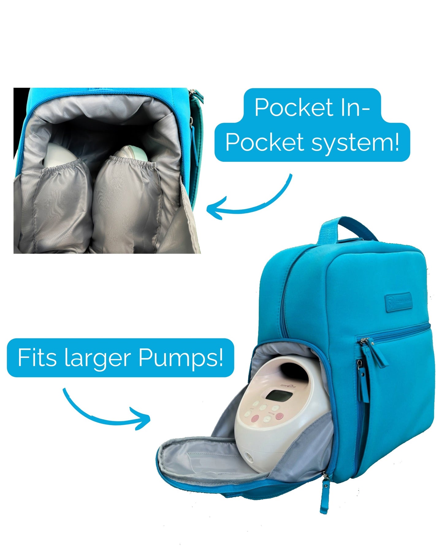 Fiona Breast Pump Backpack – Neoprene, Machine Washable Bag with Insulated Storage, Laptop Sleeve & Straps – Hands-Free for Work & Travel