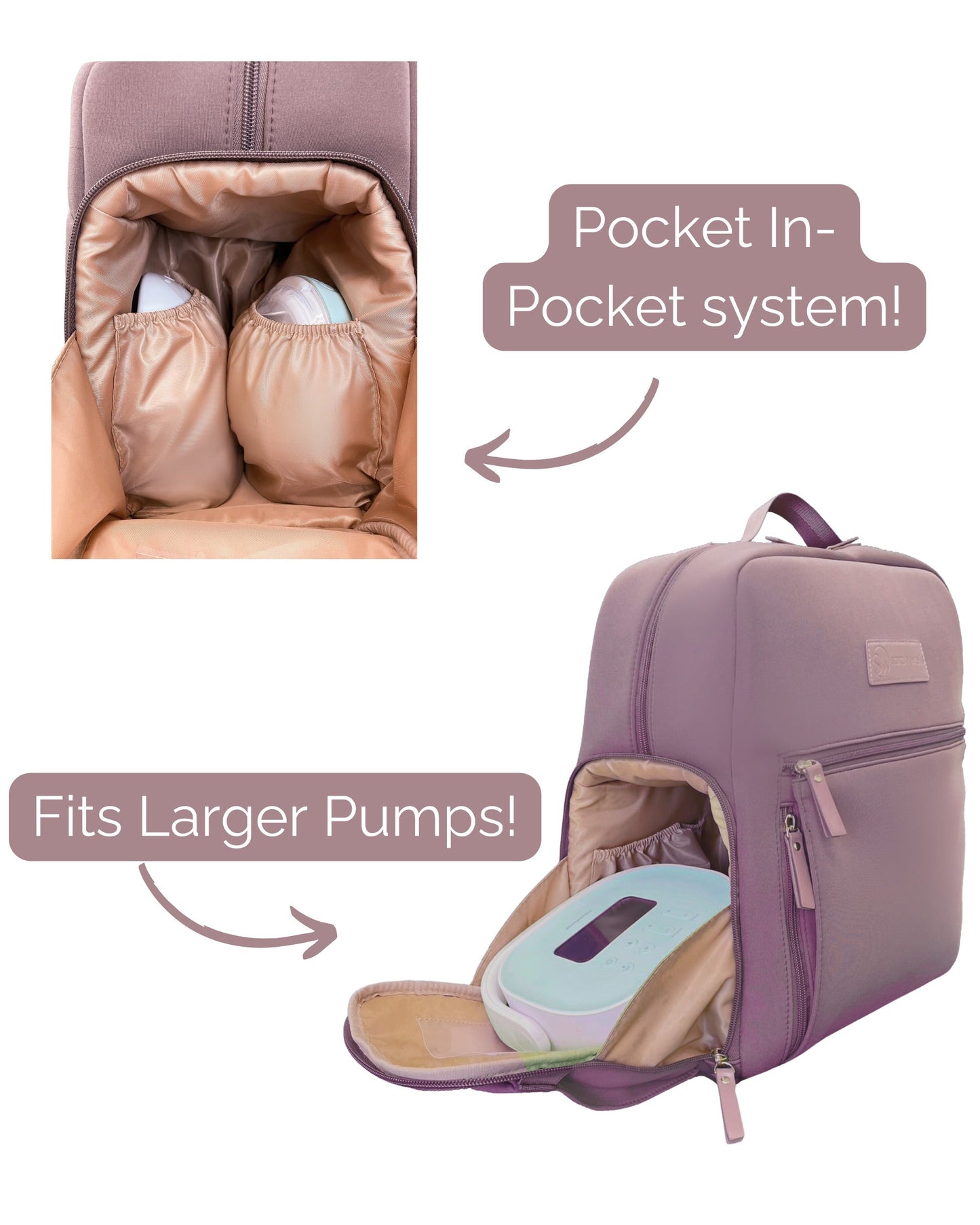 Fiona Breast Pump Backpack – Neoprene, Machine Washable Bag with Insulated Storage, Laptop Sleeve & Straps – Hands-Free for Work & Travel