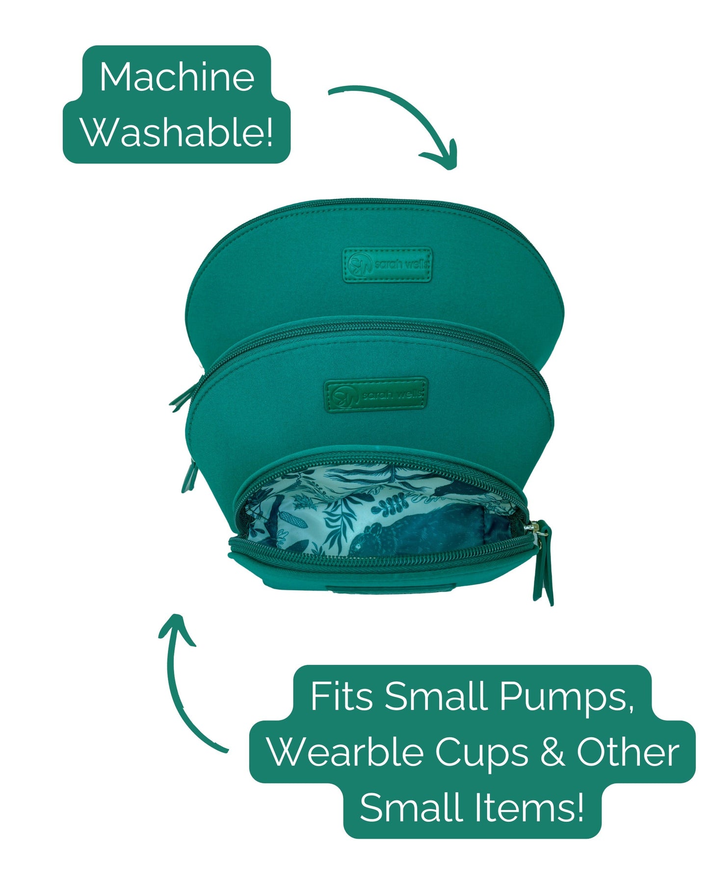 PackSWell Neoprene Organizer Bag Set of 3 by Sarah Wells – Washable Zipper Pouches for Pump Parts, Travel, Makeup, Snacks, Tech Cords & More