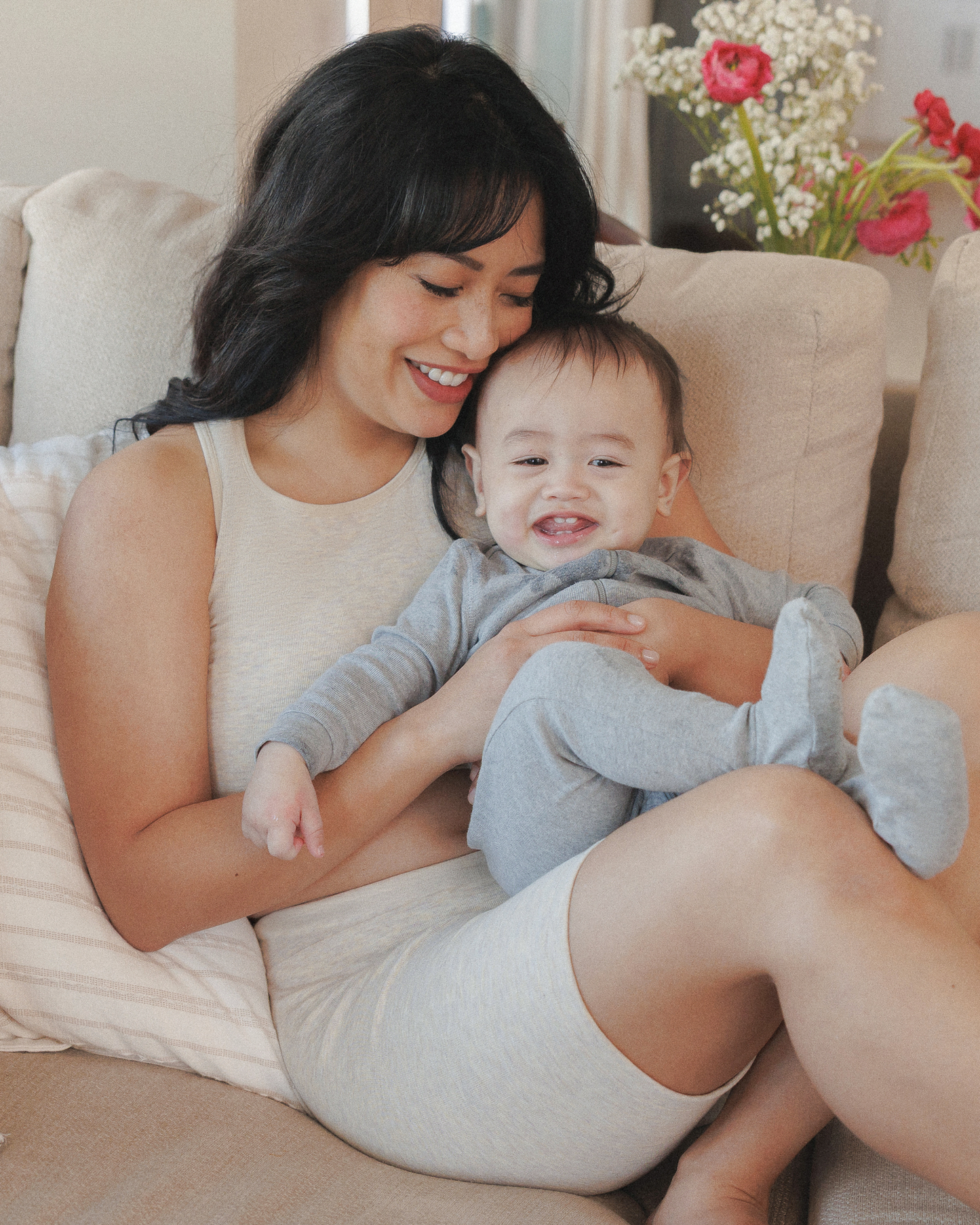 Sublime® Bamboo Maternity & Nursing Longline Bra Top | Oatmeal Heather