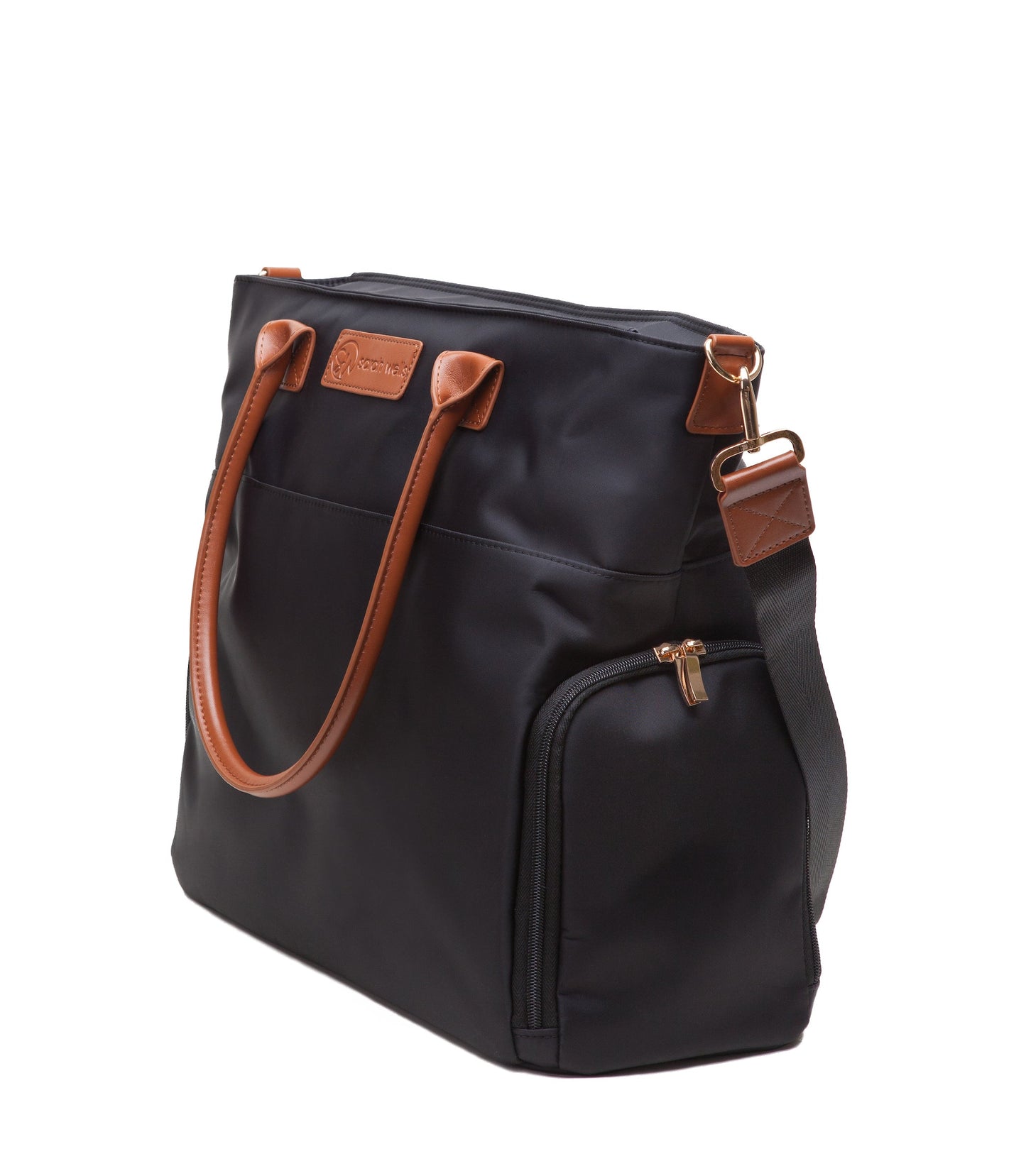 Abby Breast Pump Tote – Real Leather Straps by Sarah Wells – Insulated Pockets, Laptop Storage & Easy-Clean Interior