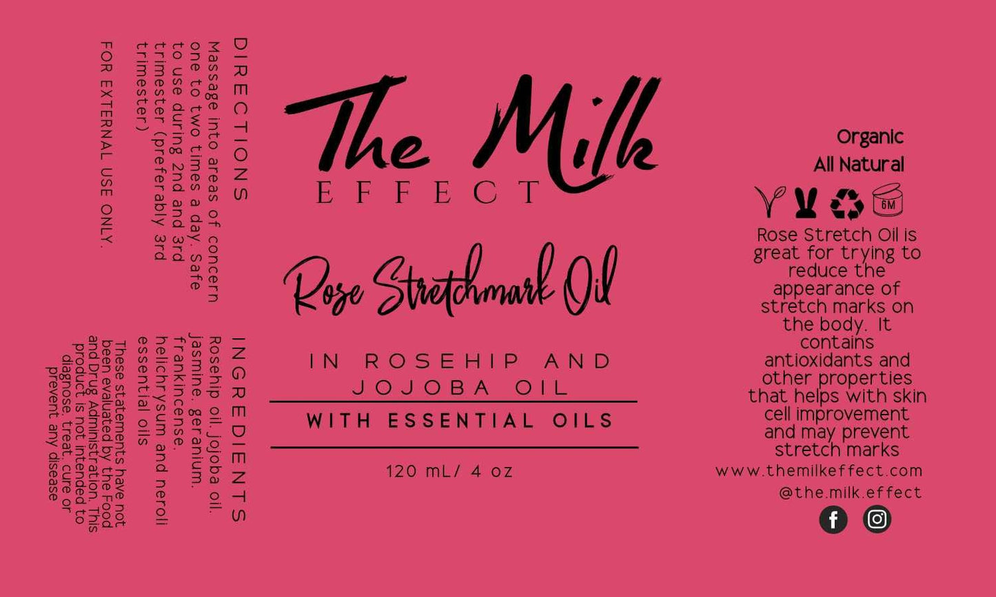Rose Body Stretch Mark Reducer Oil | Organic Essential Oil for Natural Skin Care, Skin Tightening | New Mother, Baby Shower Gift Idea